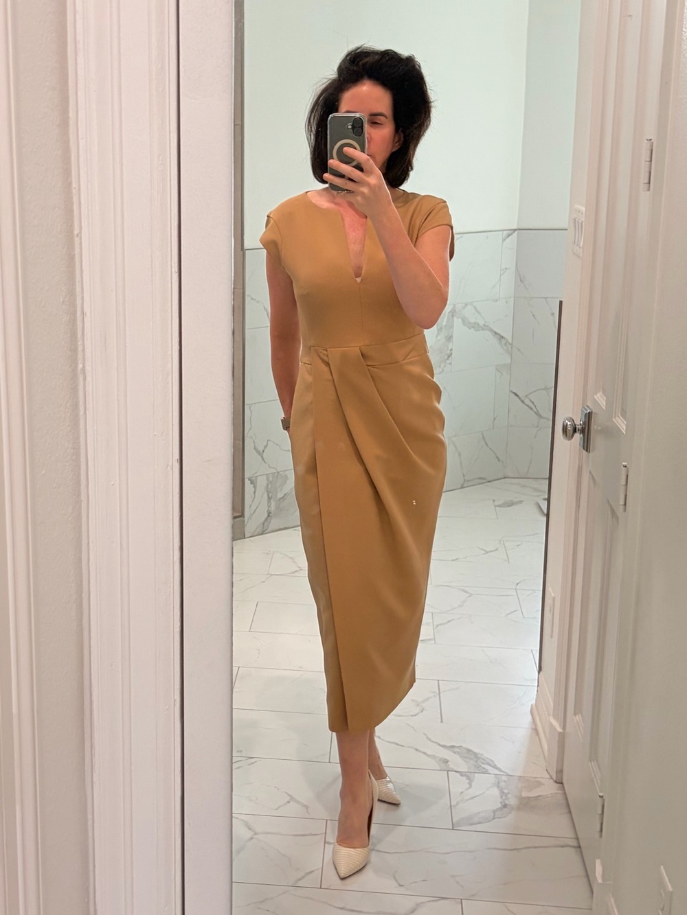 Karen Millen - LIKE NEW size 6 FOREVER sleeveless taupe Cap-Sleeve Midi Dress